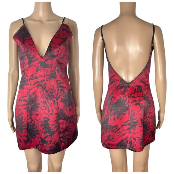 NBD x Revolve Comeback Floral Print Red Black Open Back A-Line Mini Dress - Picture 12 of 12